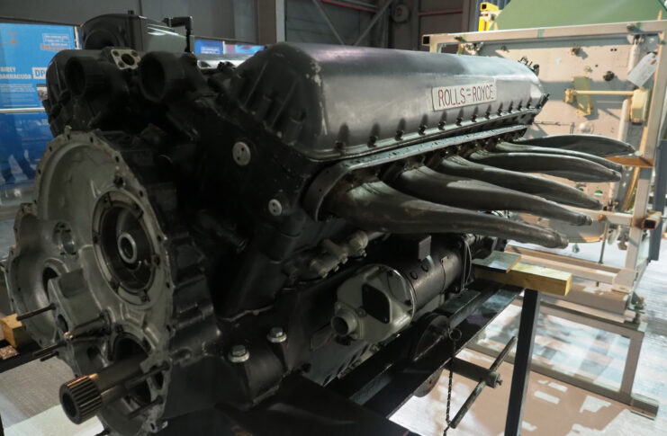 Engine of a Fairey Barracuda on top of a metal work table