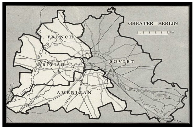 Map showing Berlin split between the French, British, Americans and the Soviet Union