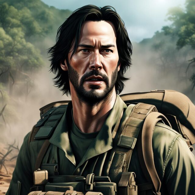 AI image of Keanu Reeves as Chris Taylor in 'Platoon'