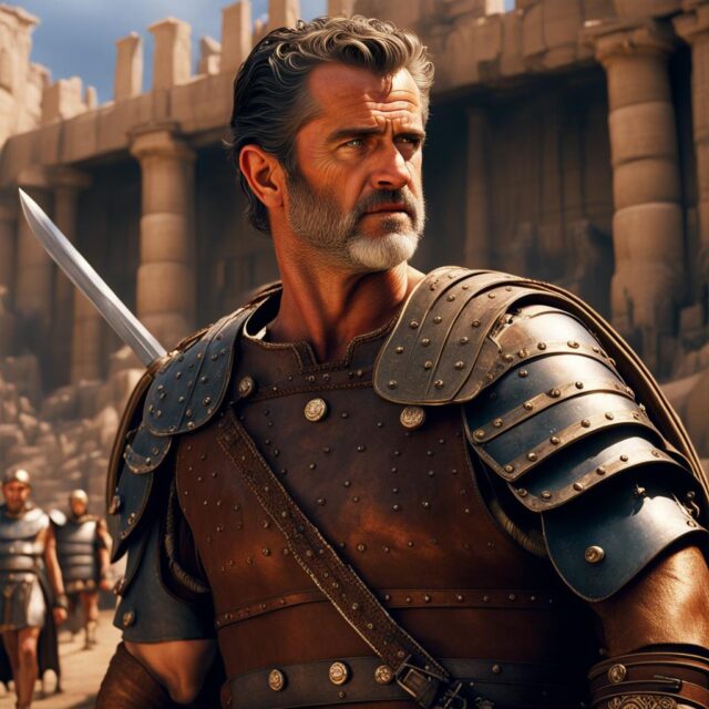 AI image of Mel Gibson as Maximus Decimus Meridius in 'Gladiator'