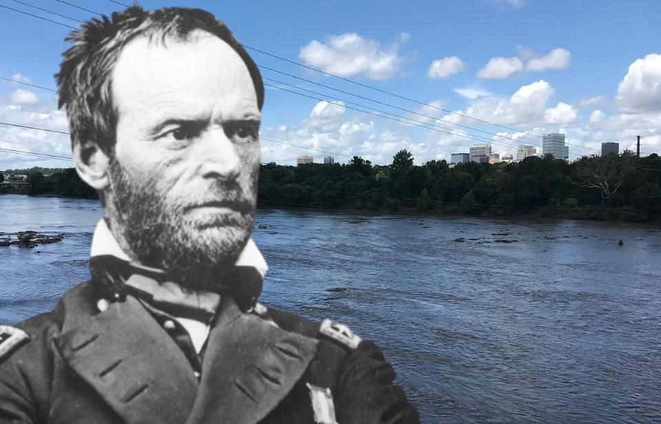 View of the Congaree River + Portrait of William T. Sherman