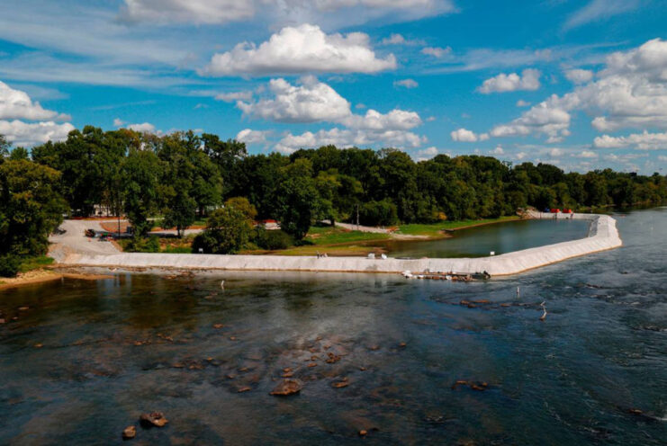 Temporary dam along the shore of the Congaree River