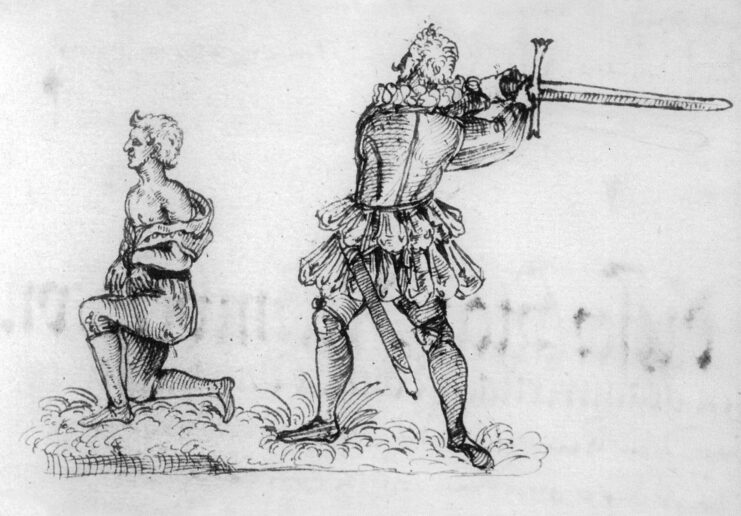 Drawing of Frantz Schmidt about to execute Hans Fröschel