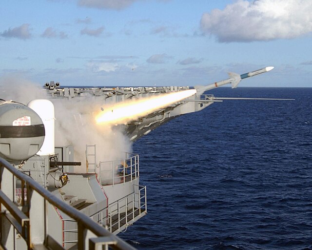 RIM-7 Sea Sparrow being fired at sea