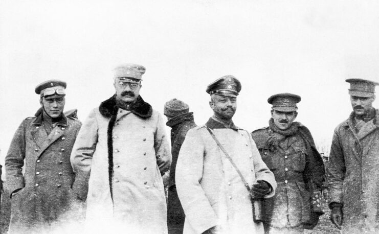Six British officers standing together