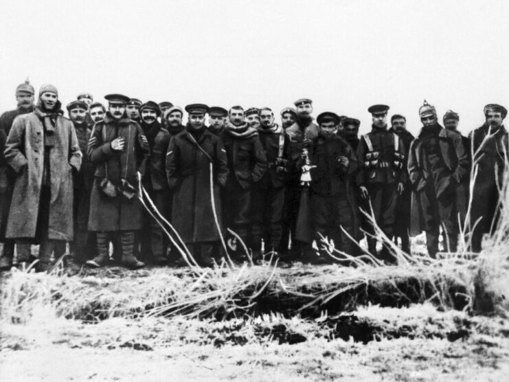 British and German troops standing together