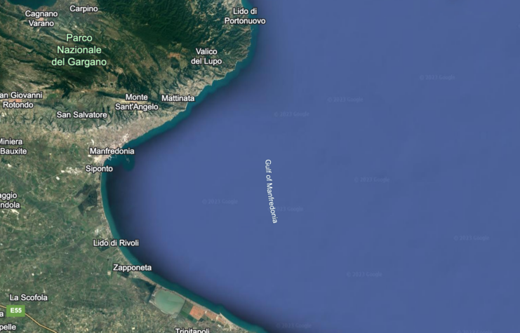 Aerial view of the Gulf of Manfredonia, where Warren Singer's Lockheed P-38 Lightning was found