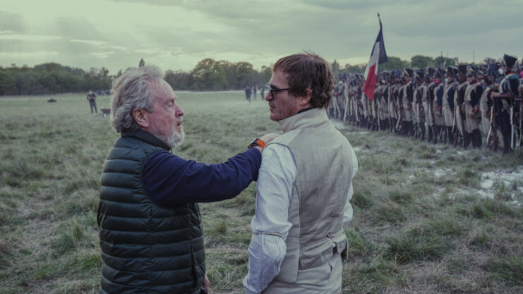 Ridley Scott, Joaquin Phoenix and extras on the set of 'Napoleon'