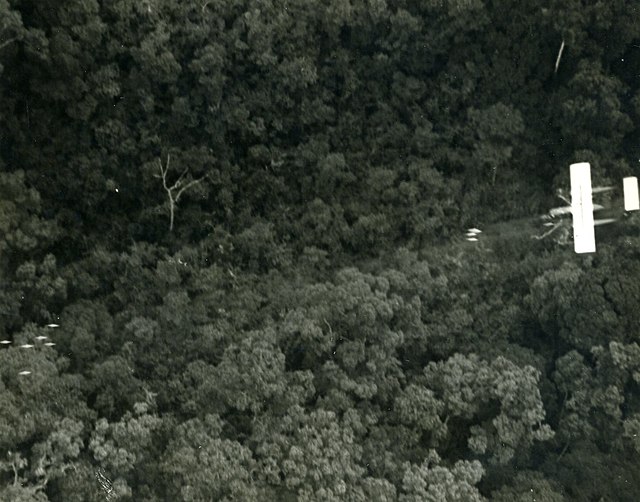 North American Rockwell OV-10 Bronco firing rockets into the forest