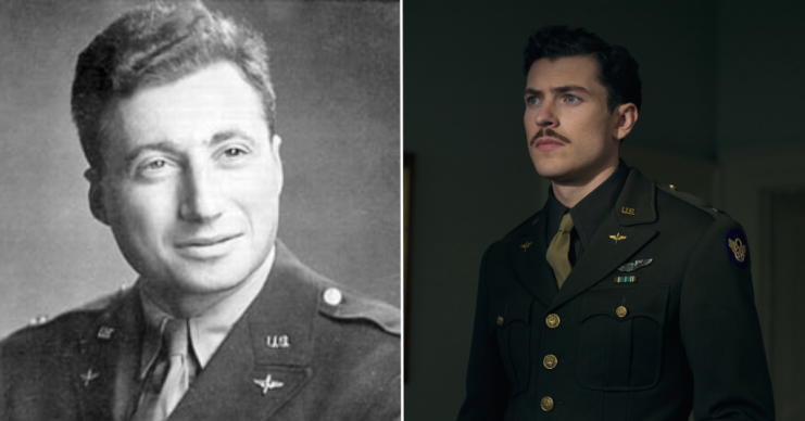 Military portrait of Robert Rosenthal + Nate Mann as Maj. Robert "Rosie" Rosenthal in 'Masters of the Air'