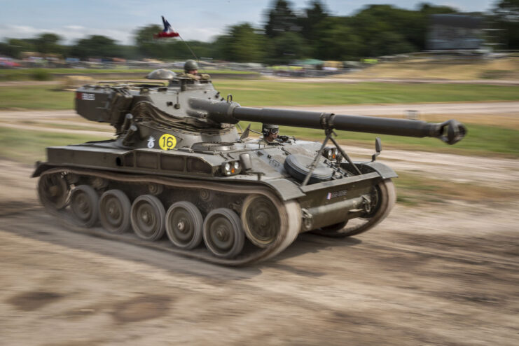 AMX-13 being driven around a dirt track