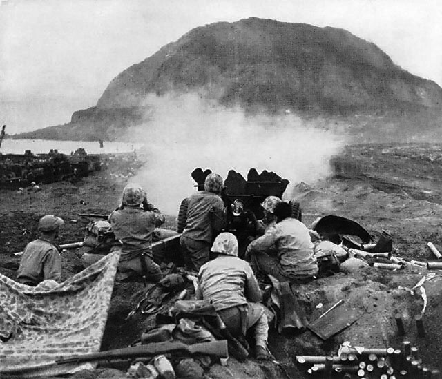 US Marines manning a 37 mm gun on Iwo Jima