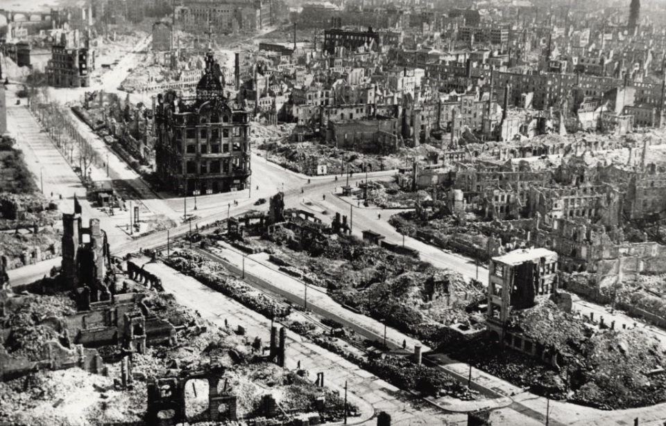 Aerial view of the ruins of Dresden