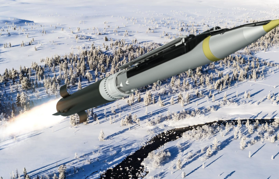 Graphic of a Ground-Launched Small Diameter Bomb (GLSDB) being deployed