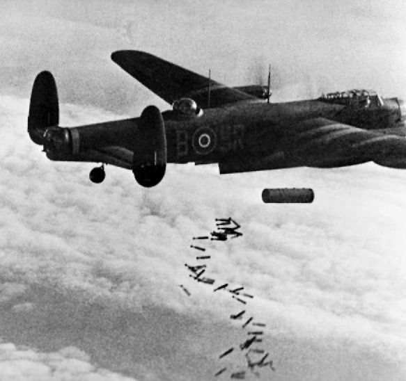 Avro Lancaster dropping incendiaries mid-flight