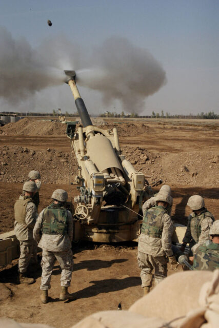 US Marines firing an M198 155 mm Howitzer