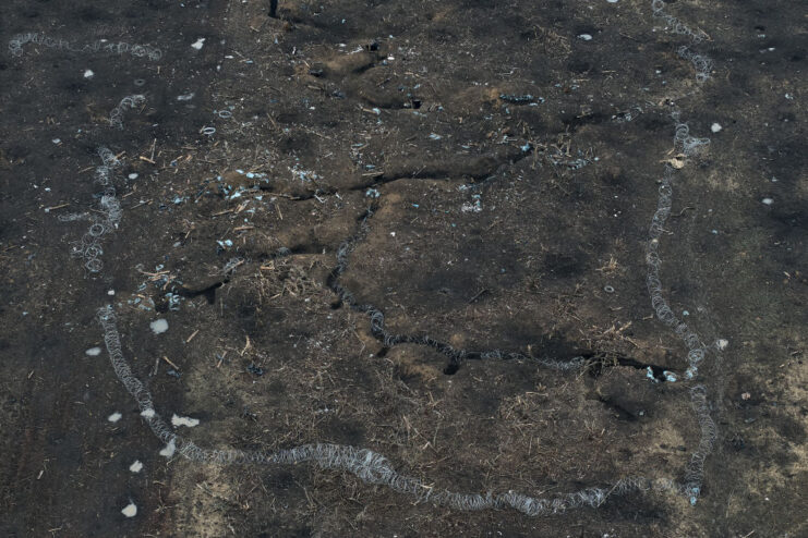 Aerial view of Russian Army trenches in Avdiivka, Ukraine