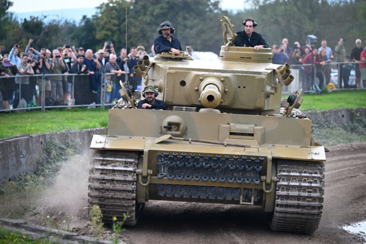Tiger 131 driving around the track at the Tank Museum's arena