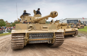 Tiger 131 driving around the track at the Tank Museum's arena