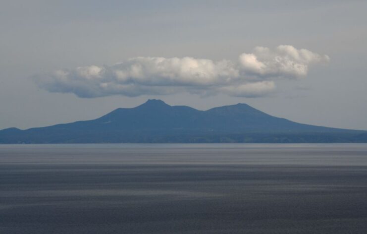 View of Kunashiri from the coast of Hokkaido