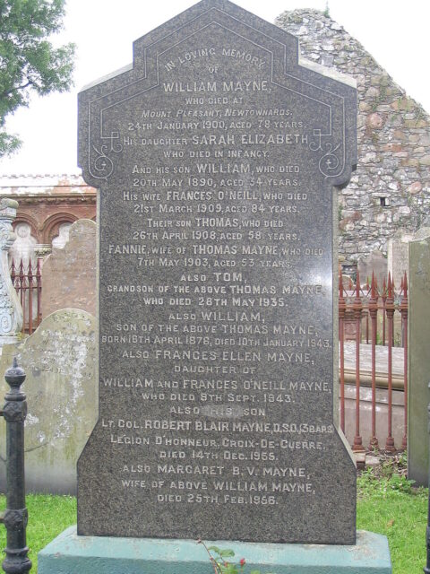 Close-up of the Mayne family gravestone