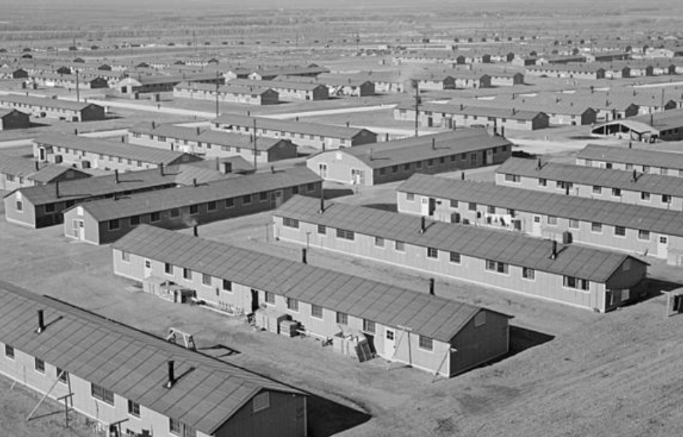 Aerial view of the barracks at the Granada Relocation Center