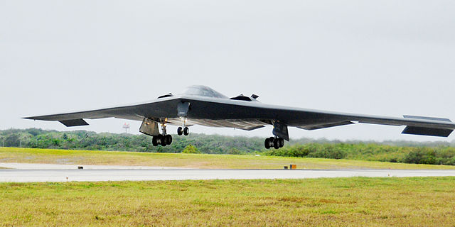 Northrop Grumman B-2 Spirit landing on a runway