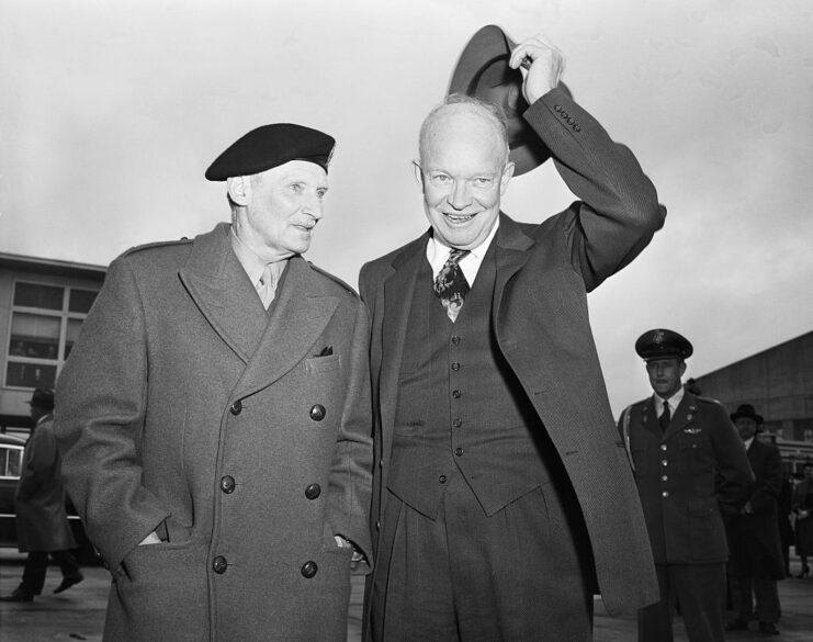 Bernard Montgomery and Dwight D. Eisenhower walking together