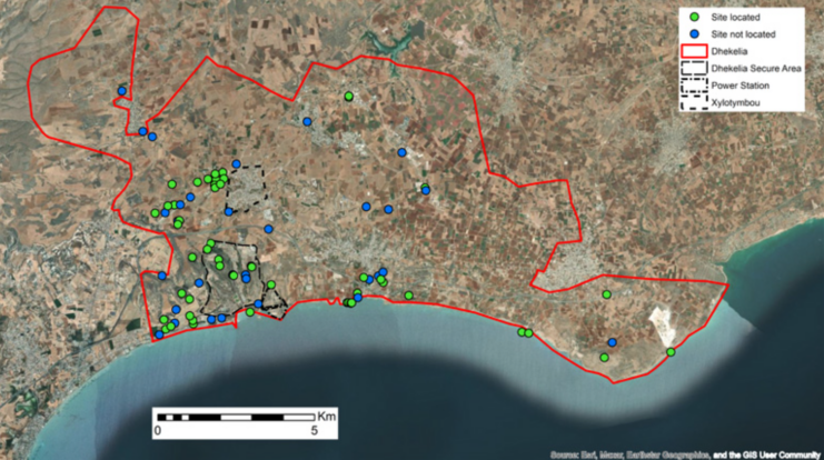 Map showing the boundaries of the survey at the Eastern Sovereign Base Area (ESBA) at Dhekelia