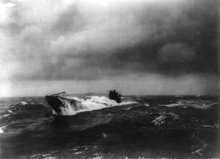 German U-boat surfacing in the water