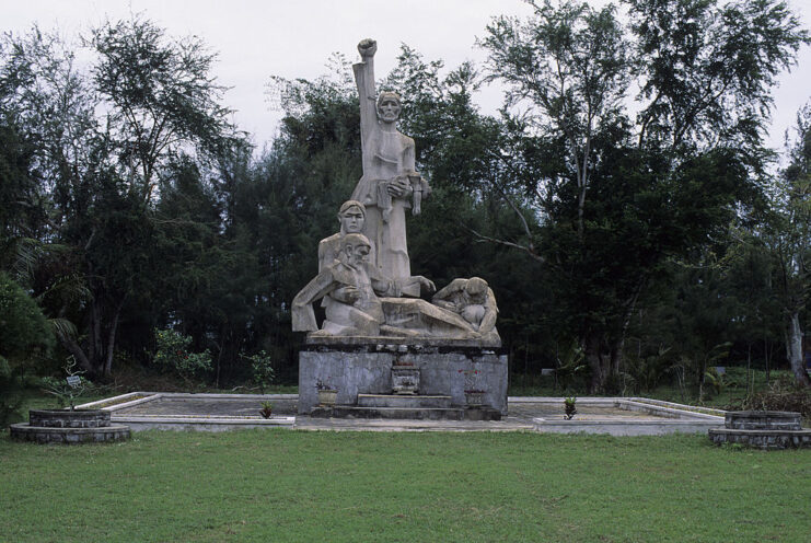 View of the Mỹ Lai Massacre monument on a cloudy day