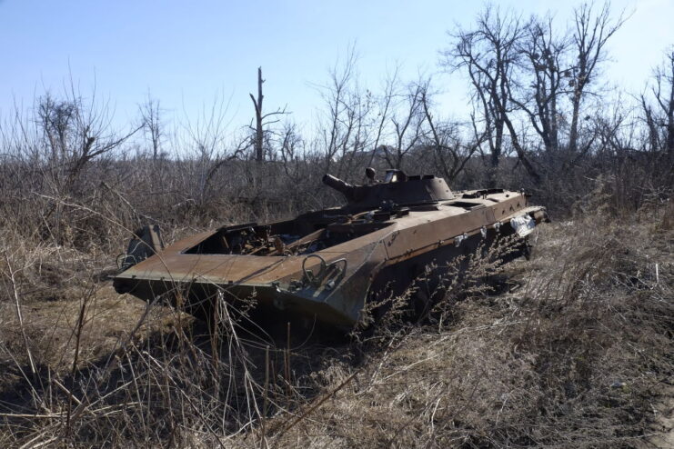 Wreck of a BMP-2 in the middle of a field