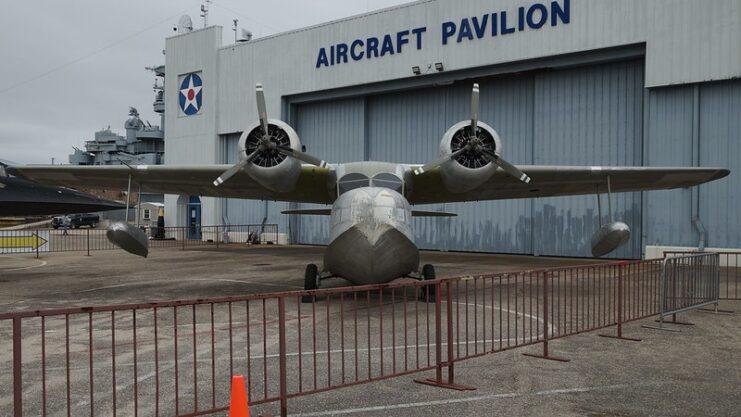 Grumman Goose Mk. II parked outside of a building