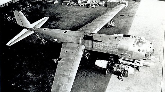 Junkers Ju 287 V1 parked in an aircraft hangar