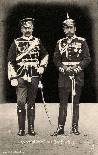 Kaiser Wilhelm and Tsar Nicholas II standing together in uniform
