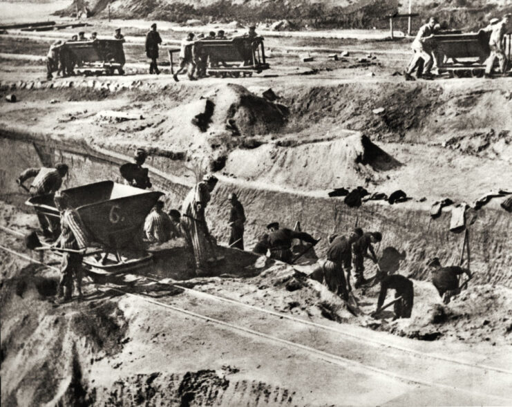 Prisoners working on a construction site