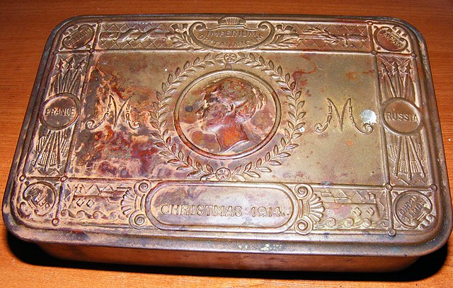 Brass exterior of a Princess Mary Gift Fund box