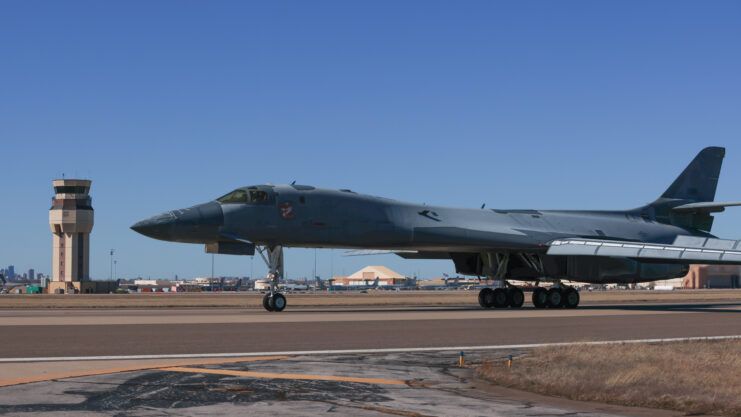 Rockwell B-1B Lancer 'Lancelot' parked on a runway