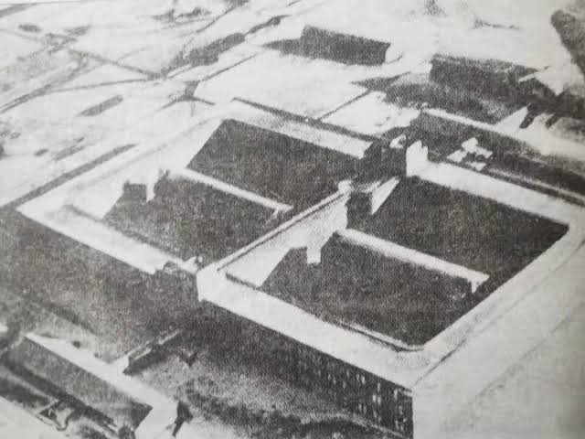 Aerial view of the Unit 731 main 'square building'