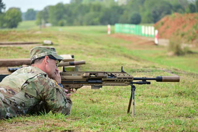 Maj. Chad Stackpole aiming an XM250