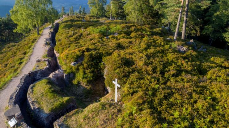 Aerial view of World War I-era trenches near Orbey