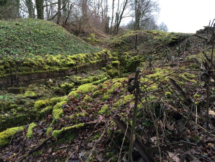 World War I-era trench running through the remains of Vauquois