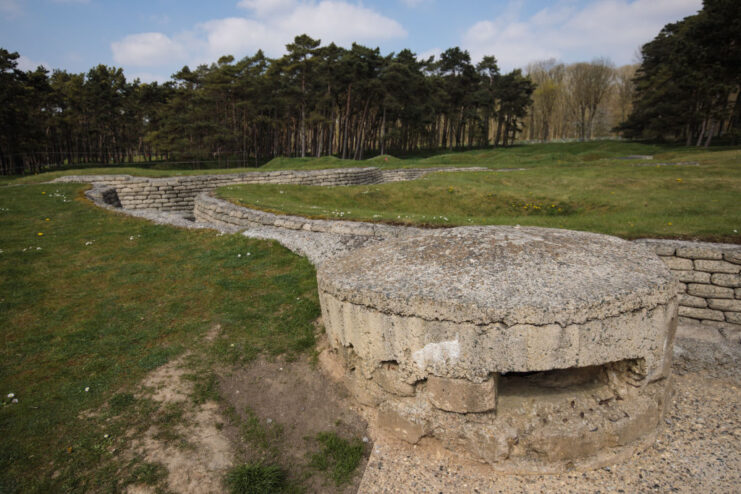 Pillbox in the middle of a World War I-era trench at Vimy Memorial Park