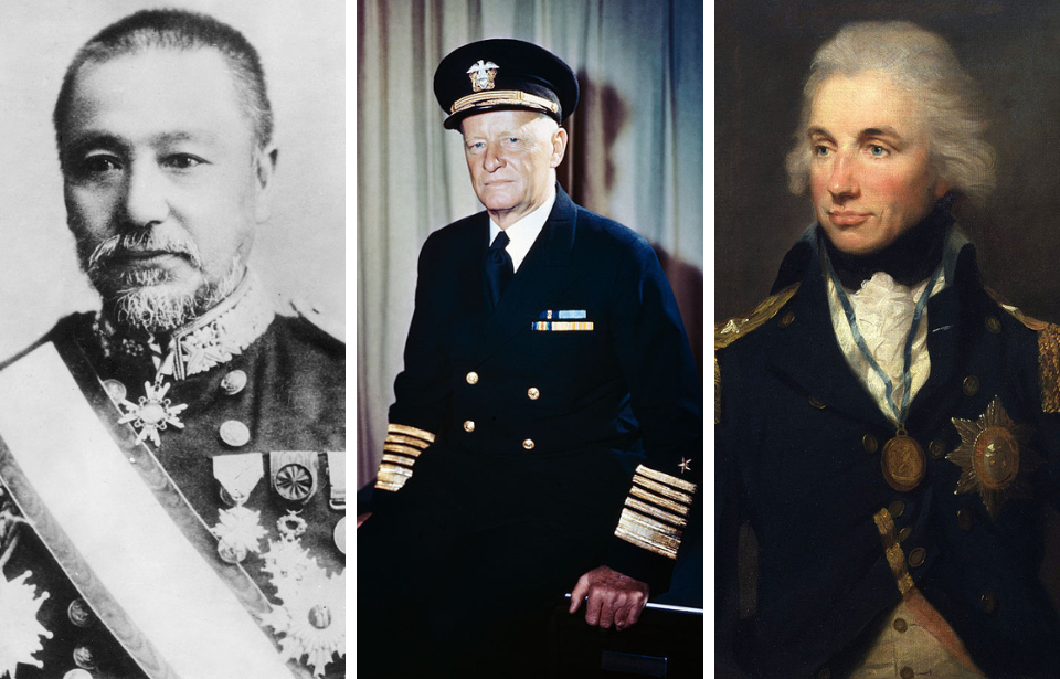 Military portrait of Tōgō Heihachirō + Military portrait of Chester W. Nimitz + Portrait of Horatio Nelson