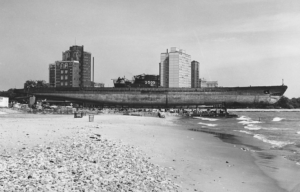 U-505 on display at a beach