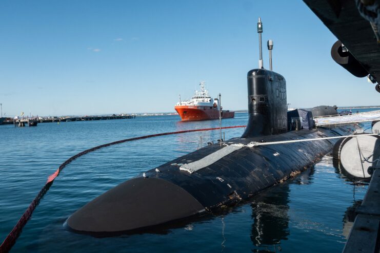 US Navy submarine USS North Carolina docked.