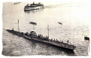 UC 97 underway. Black and white.