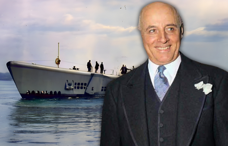 USS Escolar (SS-294) leaving port + Andrew May wearing a suit
