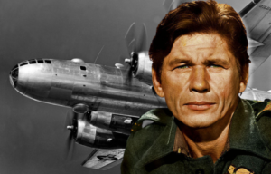 Boeing B-29 Superfortress in flight + Charles Bronson as Flight Lt. Danny "Tunnel King" Welinski in 'The Great Escape'