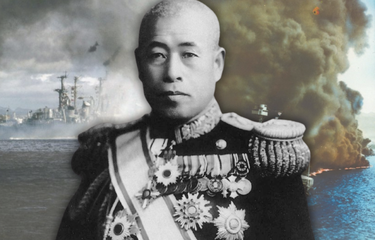 Ships shrouded in smoke at Pearl Harbor + USS California (BB-44) shrouded in smoke + Military portrait of Isoroku Yamamoto